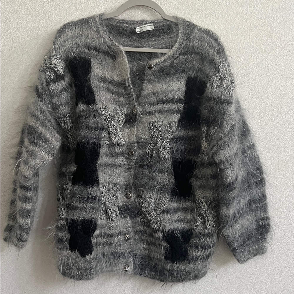 Hand-Knitted Italian Kid Mohair Luxurious Blend Buttoned Cardigan Sweater OS